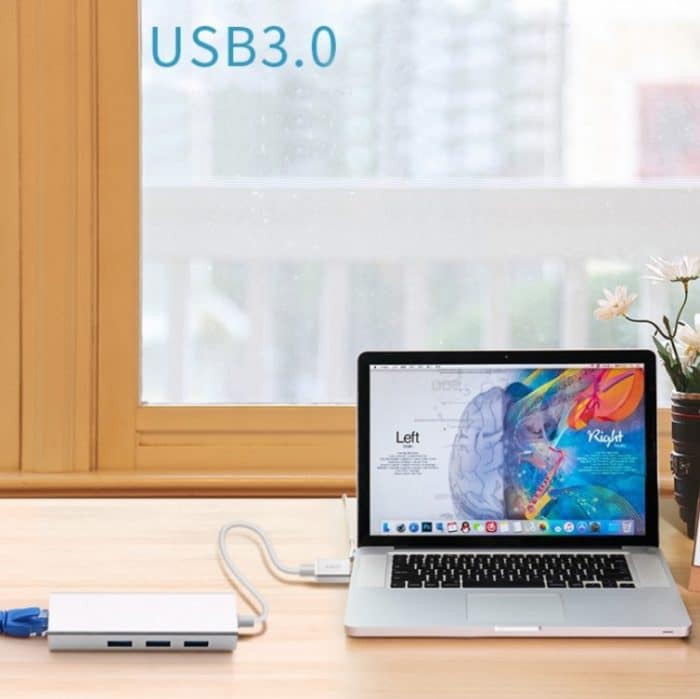 YH-U1009 3 x USB 3.0 + RJ45 bis USB 3.0 Externer drangfreier Hub für Laptops, zufällige Farblieferung – Bild 5