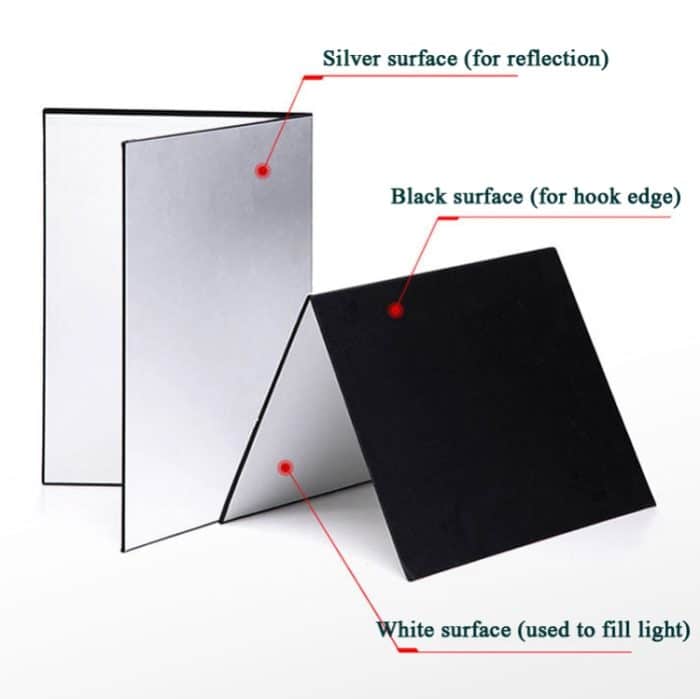 2 Stück 3-in-1-Reflexionsplatine White + Black + Silber A4-Karton-Faltlicht-Diffusor-Board – Bild 3