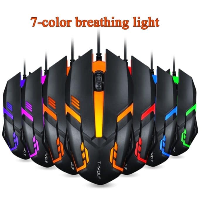 2 Stück T-WOLF V1 USB-Schnittstelle 3-Tasten 1200 dpi verdrahtete Maus 7-color backlit Gaming-Maus, Kabellänge: 1,35m – Bild 5