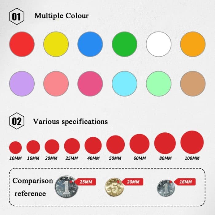 Farbiger, hochviskoser, beschichteter Papieraufkleber, runder Aufkleber, zufällige Farblieferung, Diameter 15mm, Diameter 25mm, Diameter 30mm – Bild 3