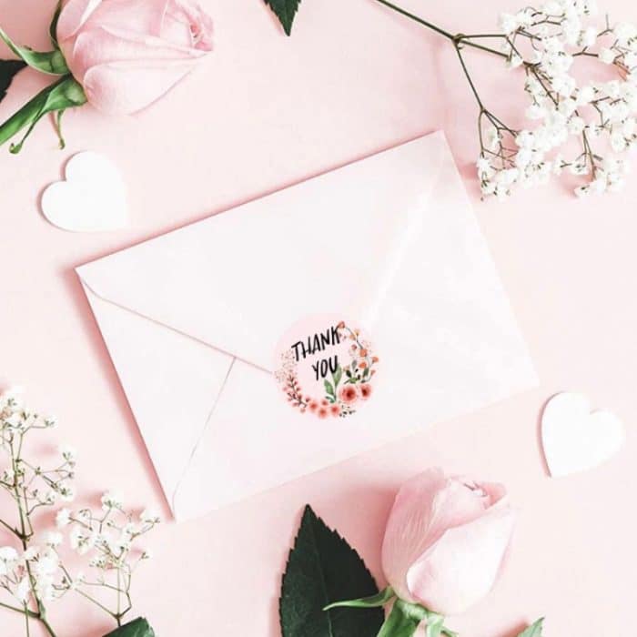 10 Rollen Blumenaufkleber „Dankeschön“, Hochzeitsgeschenk, Dekorationsaufkleber, K-01-25, K-02-25, K-03-25h – Bild 3