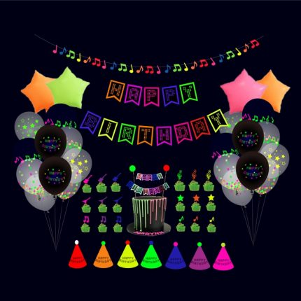 Fluoreszierende Partydekorationen, fluoreszierende Buchstaben, Geburtstagsfahne, Kucheneinsatz, Ballon-Set, 54 In 1, 43 In 1