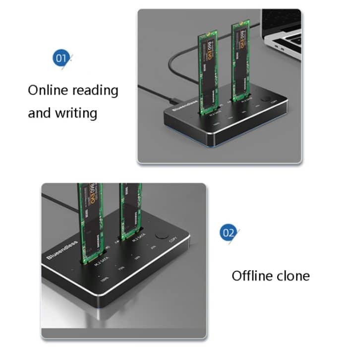 M.2 Double Disk Mobile Festplattenbasis SATA / NVME Solid State Festplattenbox, M.2 SATA (Gray + Blue), M.2 NVME (Black + Red) – Bild 5