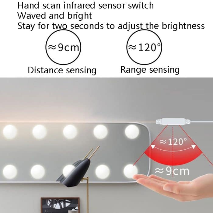 LED-Make-up-Spiegelleuchte, Beauty-Fill-Licht, Hand-Sweep-Sensor, Spiegel-Frontleuchte, 2 Bulbs, 6 Bulbs, 10 Bulbs, 14 Bulbs – Bild 3