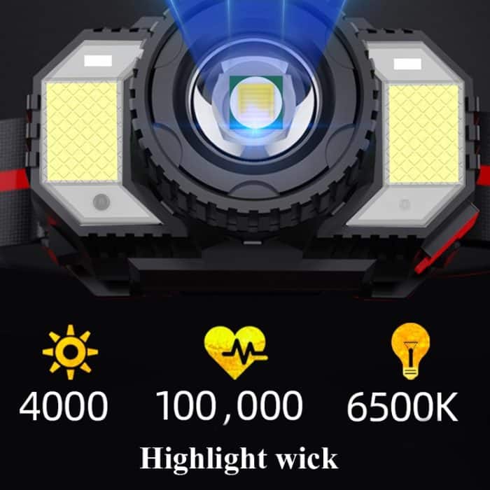 TG-TD009 LED-Stirnlampe mit starkem Kopf, wiederaufladbarer USB-Stirnlampe mit Zoom-Sensor, White Light, Yellow Light – Bild 5