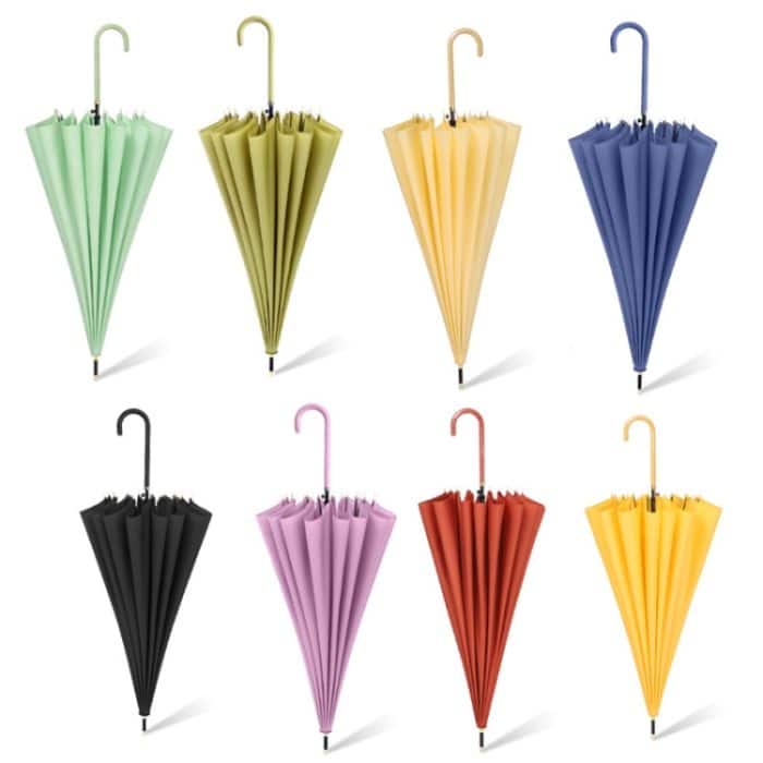 16 Bone Plain Straight Umbrella Kleiner, frischer Regenschirm mit langem Griff – Bild 6