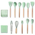 KU349 13-in-1 Aufbewahrungsbehälter mit Holzgriff, Silikon-Küchengeschirr-Set, antihaftbeschichtet, Kochlöffel, Schaufel, Küchenregal, Color, Light Green, Deep Green, Black, Purple, Red, Pink – Bild 5