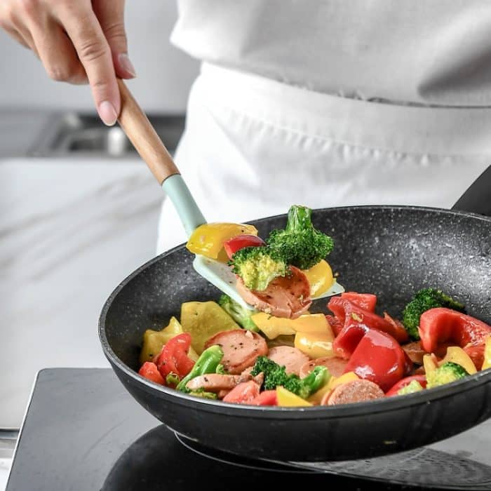 KU349 13-in-1 Aufbewahrungsbehälter mit Holzgriff, Silikon-Küchengeschirr-Set, antihaftbeschichtet, Kochlöffel, Schaufel, Küchenregal, Color, Light Green, Deep Green, Black, Purple, Red, Pink – Bild 7