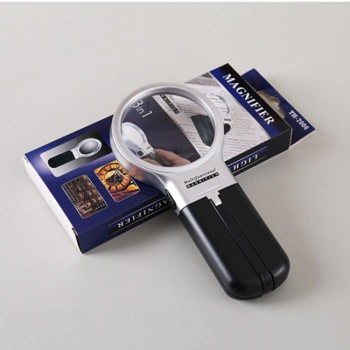 TH7006 Multifunktions-Faltspiegel mit LED-Lampe Halten Halterung Zweizweckreparatur-Reparatur Acryl 3-mal-Lupe – Bild 5