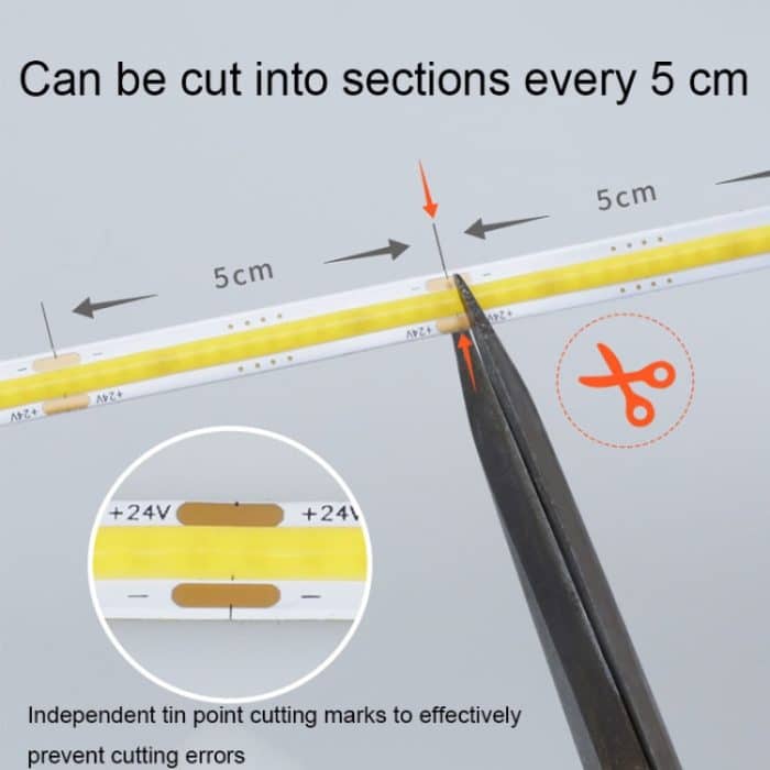 1 m 24 V 320 Perlen 12 W 8 mm breiter COB selbstklebender dekorativer LED-Lichtstreifen, Purple, Yellow, Green, Blue, Ice Blue, Red – Bild 7