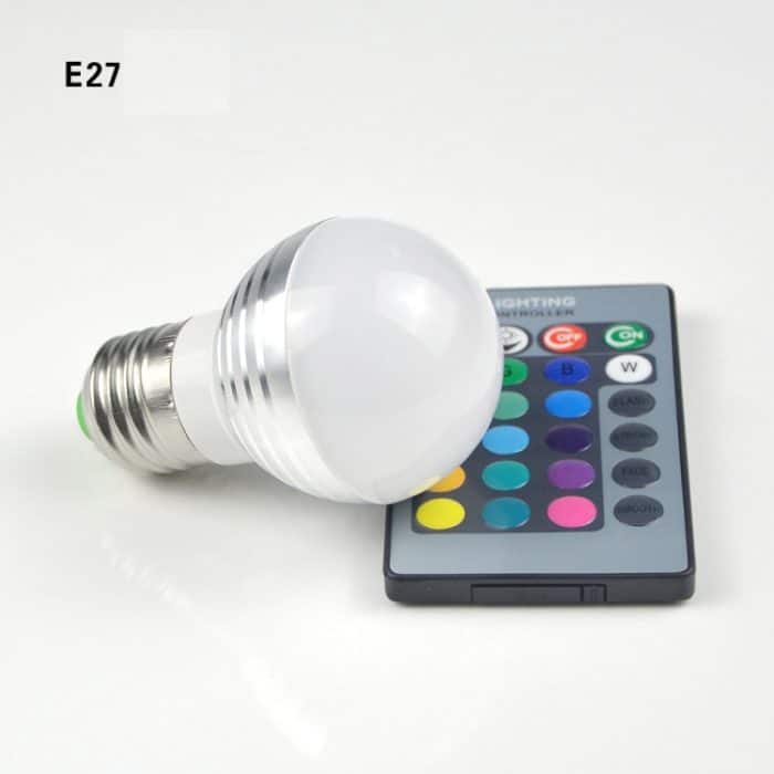 3W RGB-LED-Lampe, 16 Farben, magische Nachtlampe, dimmbares Bühnenlicht mit 24-Tasten-Fernbedienung, E27 3W, E14 3W – Bild 3
