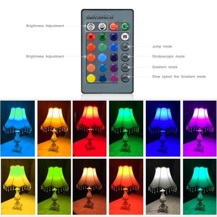 3W RGB-LED-Lampe, 16 Farben, magische Nachtlampe, dimmbares Bühnenlicht mit 24-Tasten-Fernbedienung, E27 3W, E14 3W – Bild 5