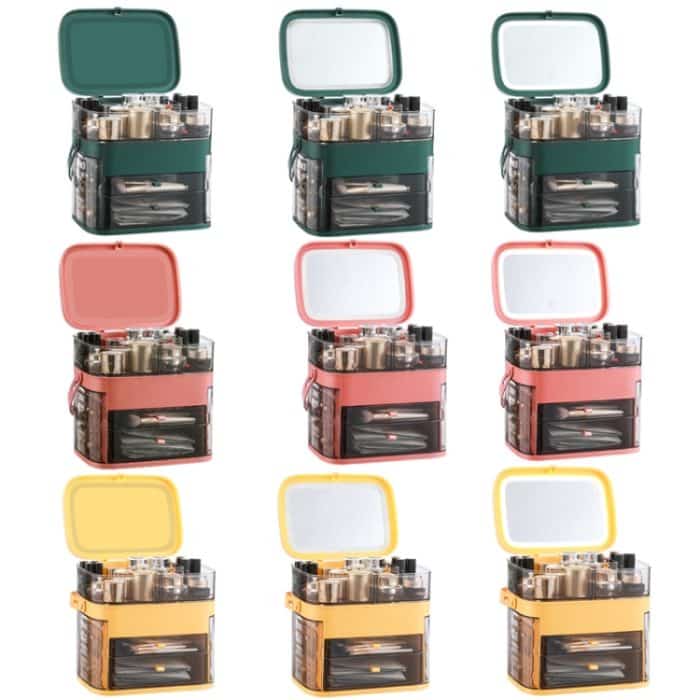 1003 LED-Spiegel-Kosmetik-Aufbewahrungsbox für den Schreibtisch, staubdicht, für Hautpflegeprodukte, großes Fassungsvermögen, Spezifikation:, Normal Style (Peacock Green), Single Mirror Style (Peacock Green), LED Style (Peacock Green)... – Bild 2