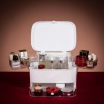 1003 LED-Spiegel-Kosmetik-Aufbewahrungsbox für den Schreibtisch, staubdicht, für Hautpflegeprodukte, großes Fassungsvermögen, Spezifikation:, Normal Style (Peacock Green), Single Mirror Style (Peacock Green), LED Style (Peacock Green)... – Bild 5