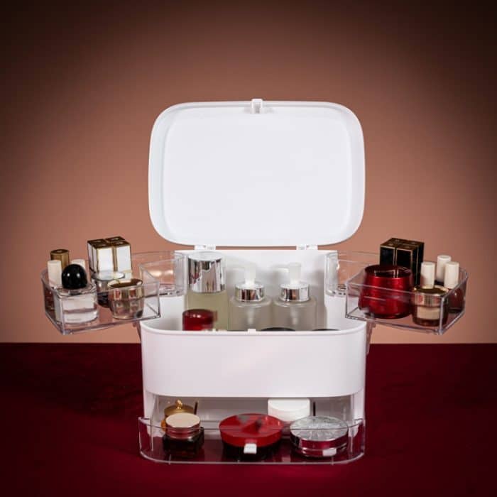 1003 LED-Spiegel-Kosmetik-Aufbewahrungsbox für den Schreibtisch, staubdicht, für Hautpflegeprodukte, großes Fassungsvermögen, Spezifikation:, Normal Style (Peacock Green), Single Mirror Style (Peacock Green), LED Style (Peacock Green)... – Bild 5