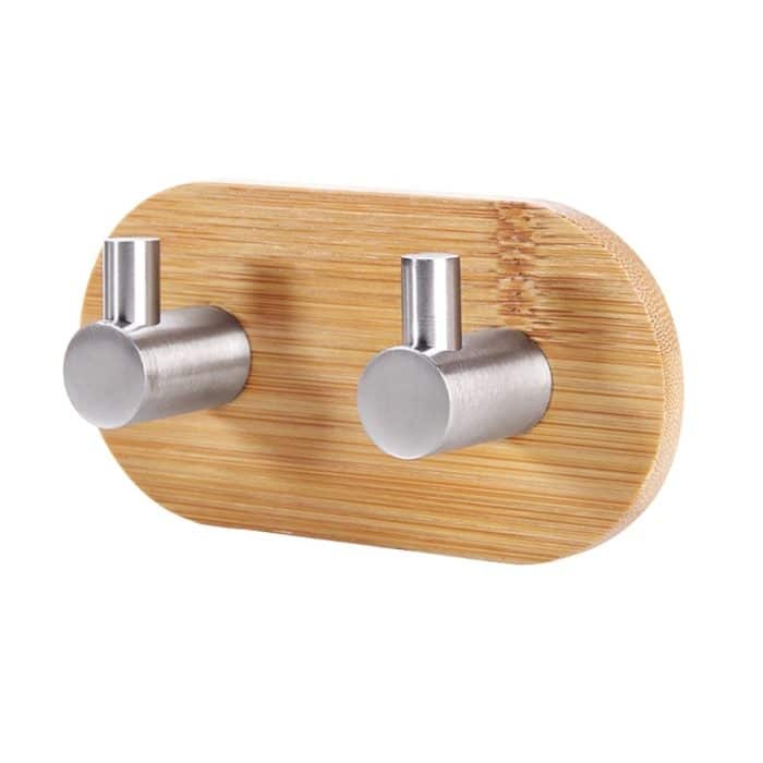 2 Stück Edelstahl Bambus zweireihige Haken Küche Badezimmer Tür selbstklebend Massivholz Haken, Adhesive Wood Hook – Bild 1