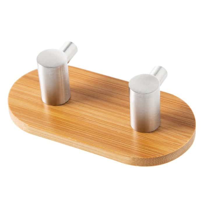 2 Stück Edelstahl Bambus zweireihige Haken Küche Badezimmer Tür selbstklebend Massivholz Haken, Adhesive Wood Hook – Bild 2