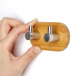2 Stück Edelstahl Bambus zweireihige Haken Küche Badezimmer Tür selbstklebend Massivholz Haken, Adhesive Wood Hook – Bild 4