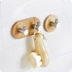 2 Stück Edelstahl Bambus zweireihige Haken Küche Badezimmer Tür selbstklebend Massivholz Haken, Adhesive Wood Hook – Bild 5