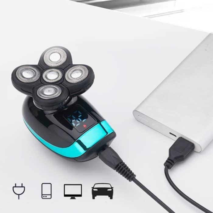 Elektrischer Rasierer, wiederaufladbarer Rasierer, intelligente Digitalanzeige, Glatzenhaarschneider, Stil:, Blue, With Nasal Hair Apparatus, Nasal Hair Apparatus&Washing Face Brush, Blue + Full Set – Bild 7