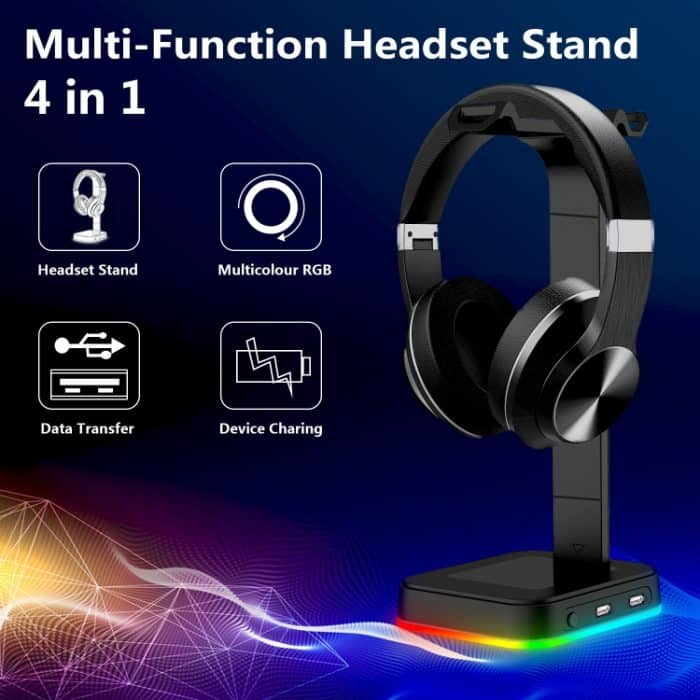 RGBD9 RGB-Headset-Ständer, farbwechselnder Gaming-Headset-Ständer, Gaming-Headset-Display-Ständer mit zwei USB-Anschlüssen, RGBD9 – Bild 4