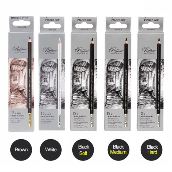 1 Box Marco Bleistiftskizze Pinsel Kunst Malwerkzeug, Stil:, 7010 Black Soft Carbon, 7010 Black Medium Carbon, 7010 Black Hard Carbon, 7012 White Carbon Pen, 7011 Brown Carbon Pen – Bild 3