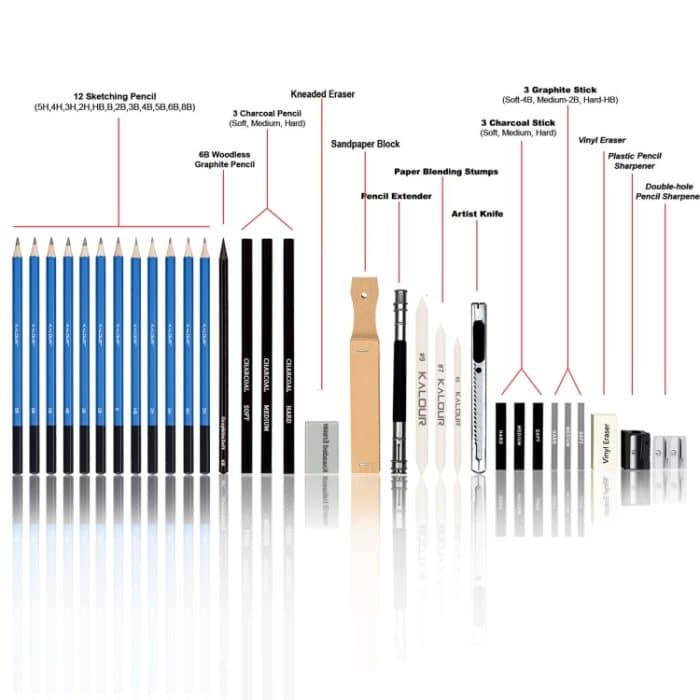 KALOUR 33-in-1-Skizzenstift-Set, Anfänger-Pinsel-Kunstzubehör, 33 in 1 – Bild 4