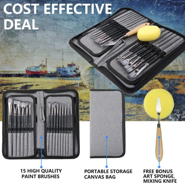 17-in-1-Acrylpinsel, Mehrzweck-Nylonwolle-Aquarellpinsel, Kunstmalmaterial, Qith-Leinwand-Maltasche, 17 in 1 – Bild 4