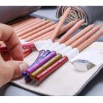 Handgefertigter grauer Canvula-Stiftvorhang, großes Fassungsvermögen, Roller-Stifttasche, Farbblei-Skizzen-Briefpapiertasche, 12 Holes, 24 Holes, 36  Holes, 48  Holes, 72  Holes – Bild 3