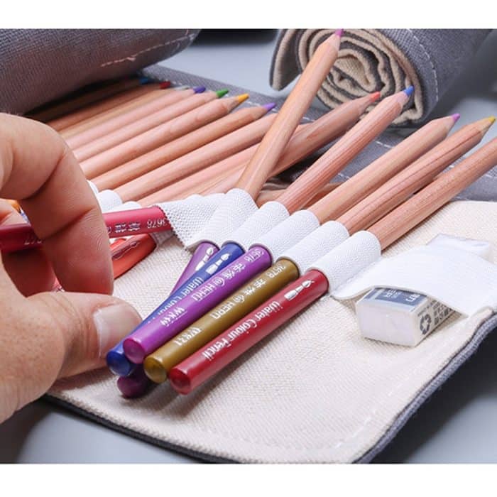 Handgefertigter grauer Canvula-Stiftvorhang, großes Fassungsvermögen, Roller-Stifttasche, Farbblei-Skizzen-Briefpapiertasche, 12 Holes, 24 Holes, 36  Holes, 48  Holes, 72  Holes – Bild 3