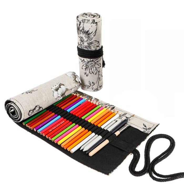 TBD0592290201.jpg Schwarze Pfingstrose Drucker Leinwand Stift Vorhang große Kapazität Roller Stift Tasche Skizze Farbe Bleistift Briefpapier Box, 12 Holes, 24 Holes, 36 Holes, 48 Holes, 72 Holes – Bild 1