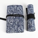 Kleine Wellen Bedruckte Leinwand Stift Vorhang Große Kapazität Roller Stift Tasche Skizze Farbe Bleistift Briefpapier Box, 12 Holes, 24 Holes, 36  Holes, 48  Holes, 72  Holes – Bild 6