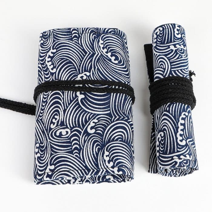 Kleine Wellen Bedruckte Leinwand Stift Vorhang Große Kapazität Roller Stift Tasche Skizze Farbe Bleistift Briefpapier Box, 12 Holes, 24 Holes, 36  Holes, 48  Holes, 72  Holes – Bild 6