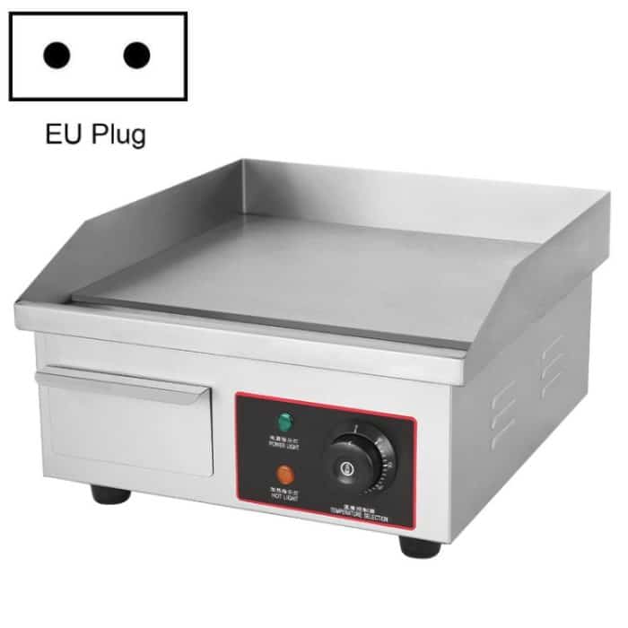 Fuyi Kommerzieller Desktop-Elektroherd, Edelstahlgehäuse, Gusseisenspieße, Pfannkuchen-Elektro-Grillplatte, EU-Stecker, EG-818B – Bild 1