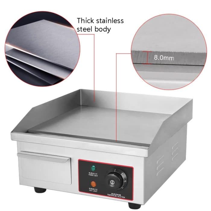Fuyi Kommerzieller Desktop-Elektroherd, Edelstahlgehäuse, Gusseisenspieße, Pfannkuchen-Elektro-Grillplatte, EU-Stecker, EG-818B – Bild 4
