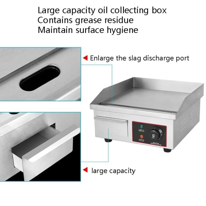 Fuyi Kommerzieller Desktop-Elektroherd, Edelstahlgehäuse, Gusseisenspieße, Pfannkuchen-Elektro-Grillplatte, EU-Stecker, EG-818B – Bild 5
