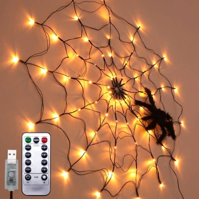 TBD0594935601.jpg LED-Spinnennetzlampe mit Fernbedienung, Halloween-Atmosphäre, Dekoration, Requisiten, Leistung:, USB-in, Battery Box – Bild 1