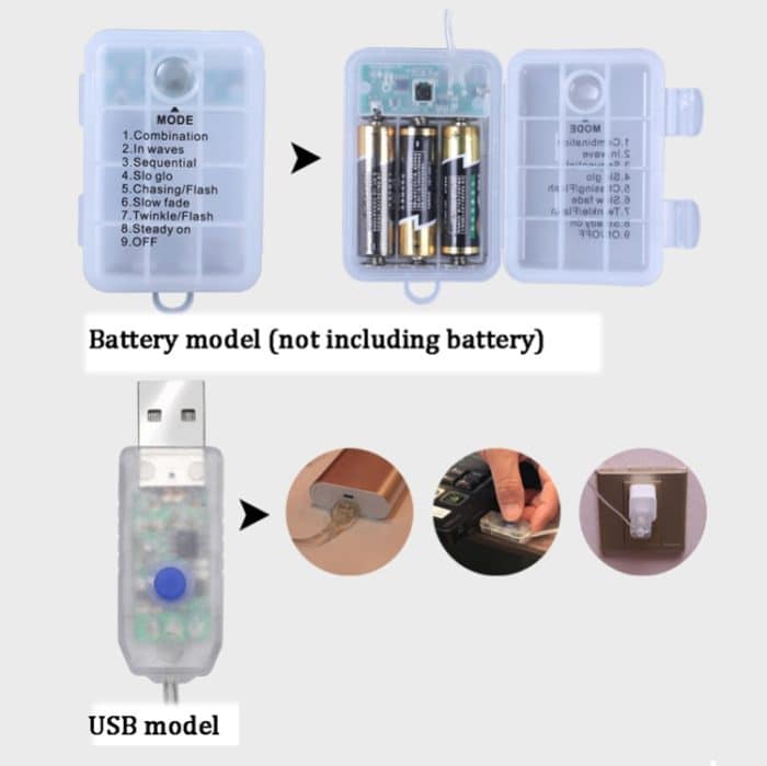 LED-Spinnennetzlampe mit Fernbedienung, Halloween-Atmosphäre, Dekoration, Requisiten, Leistung:, USB-in, Battery Box – Bild 4