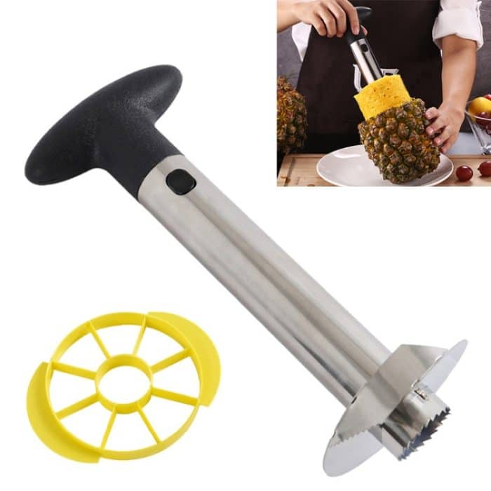 TBD059495401A.jpg 2 Stück Edelstahl-Ananasschäler, Obstschneider, Küchenutensilien, Pineapple Corer Slicer (Black handle), Pineapple Corer Slicer (Yellow handle), Pineapple Corer Slicer (Fruit Green handle) – Bild 1