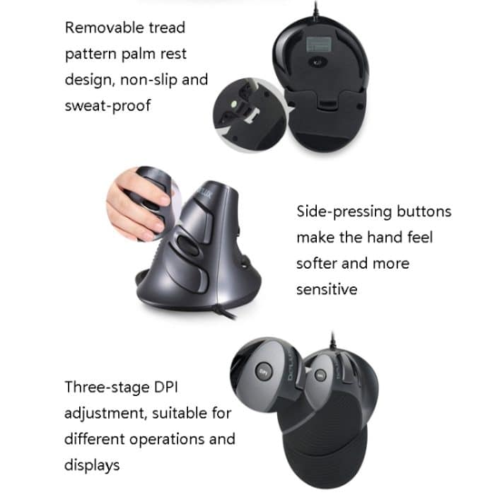 DELUX M618 vertikale Handmaus mit 6 Tasten, ergonomische kabelgebundene Maus, Kabellänge: 1,5 m, Wired – Bild 5