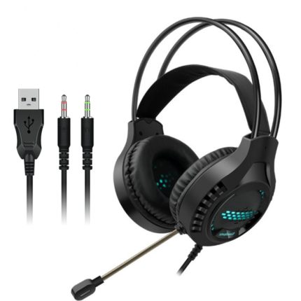 Smailwolf AK3 Headset Spielkopfhörer Kabelgebundenes leuchtendes Desktop-Computer-Headset, Stil:, 3.5mm Double Plug Black, USB Single-plug Black
