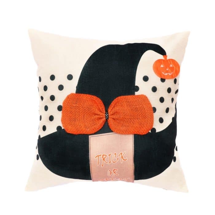 2 Stück SYSDWS21 45 x 45 cm Halloween-Dekorationsdruck-Kissenbezug ohne Innenkern, Stil:, Witchcher Hat, Spider, Lace Witch Hat – Bild 1