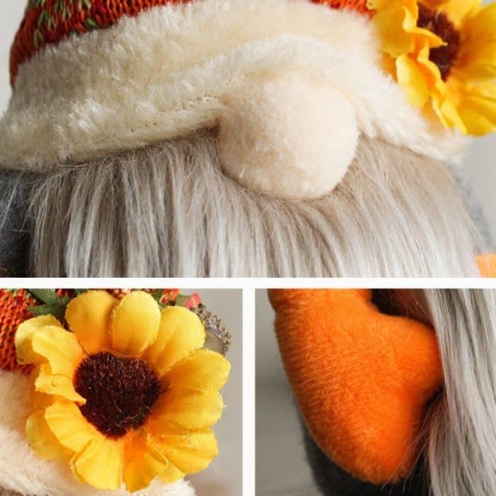 Kürbis-Sonnenblume, gesichtslose Zwergen-Puppe, Ornamente, Beard, Braid – Bild 3