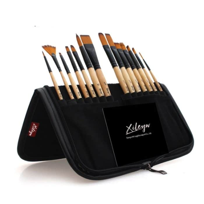 XILEYW 14 Stück/Set gelbe Nylonwolle-Aquarell-Gouache-Acrylpinsel, 14 PCS/Set Paint Brushes – Bild 1