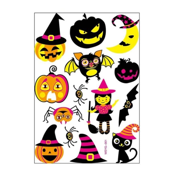 5 Stück Halloween fluoreszierende Kinder Wassertransferaufkleber Cartoon Tier Tattoo Aufkleber, WSYG01, WSYG02, WSYG03, WSYG04 – Bild 1