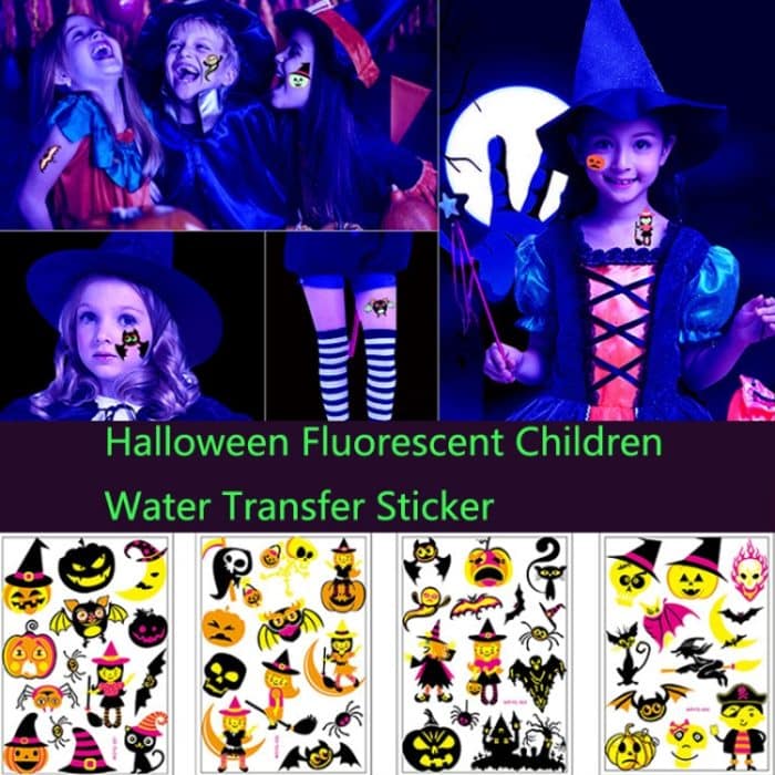 5 Stück Halloween fluoreszierende Kinder Wassertransferaufkleber Cartoon Tier Tattoo Aufkleber, WSYG01, WSYG02, WSYG03, WSYG04 – Bild 2