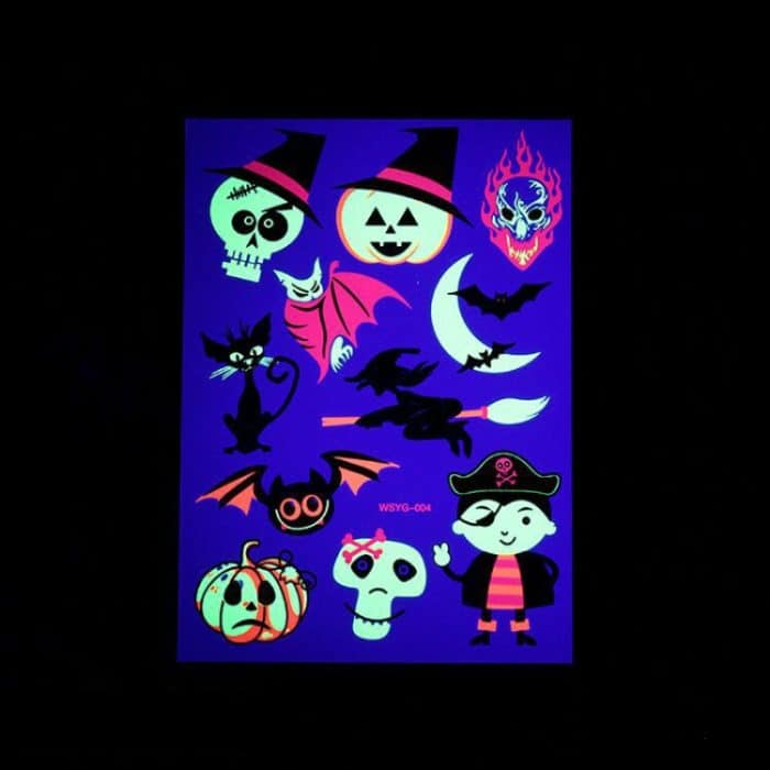 5 Stück Halloween fluoreszierende Kinder Wassertransferaufkleber Cartoon Tier Tattoo Aufkleber, WSYG01, WSYG02, WSYG03, WSYG04 – Bild 5