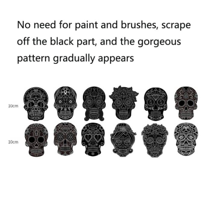 2 Sets Kinder Bunte Schädel Kopf Halloween Kratzmalerei DIY Ornamente Blume Schädel Aufkleber, 2 Sets – Bild 3