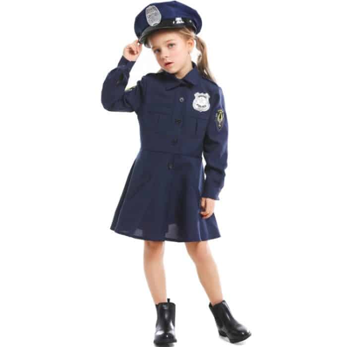 5062 Halloween Kinderkostüm Mädchen Slim Einteiler Langarm Polizeirock Uniform, Größe:, XS, S, M, L – Bild 3