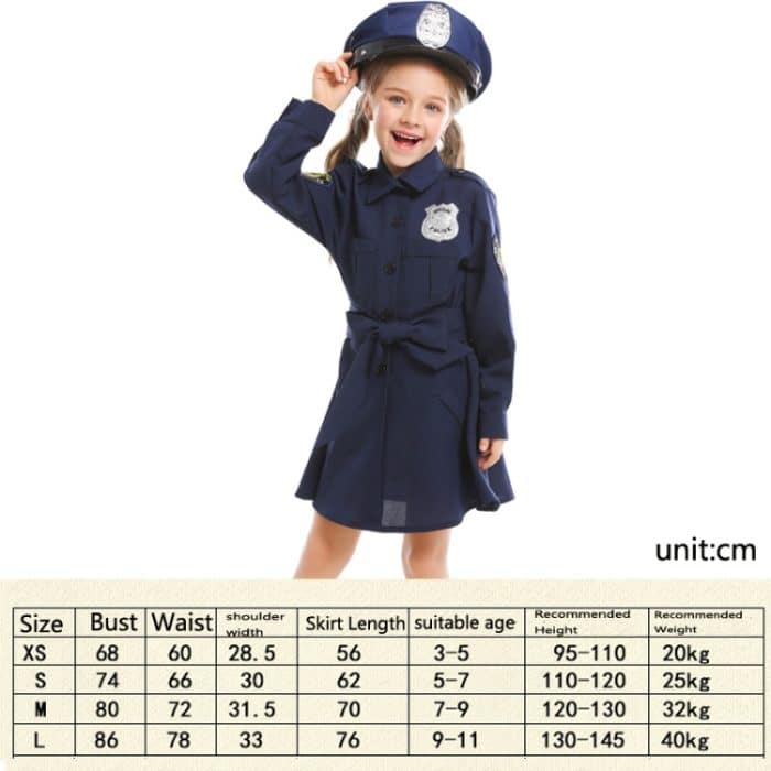 5062 Halloween Kinderkostüm Mädchen Slim Einteiler Langarm Polizeirock Uniform, Größe:, XS, S, M, L – Bild 6